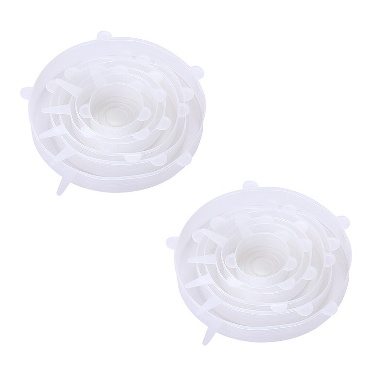 Reusable Silicone Food Cover Elastic Stretch Adjustable Bowl Lids Universal Kitchen Wrap Seal Fruit Keeping Silicone Caps: 12 PCS White