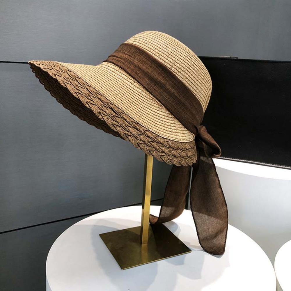 Cappello da Spiaggia in Paglia Intrecciata - Cappello da Pescatore Pieghevole con Fiocco - Cappello di Paglia Intrecciata a Tesa Larga - Escursionismo all'aperto