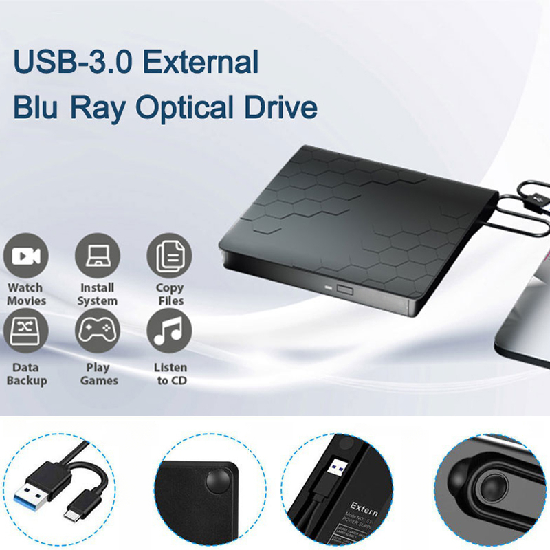 External Blu Ray Drive Support 50G Disc Read/Write Bluray Drives Portable 3D Blu Ray Burner Suitable for Windows 7/8/10/11 MacOS