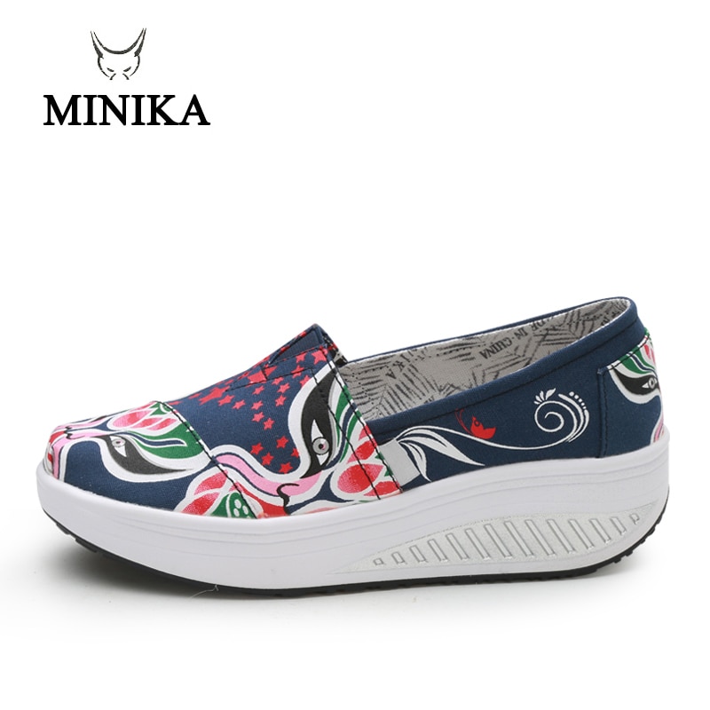 Minika Summer shoes for Women Toning sneaker Slip On Canvas Fitness Walking slimming Shoes Wedge sneakers scarpe sportive donna