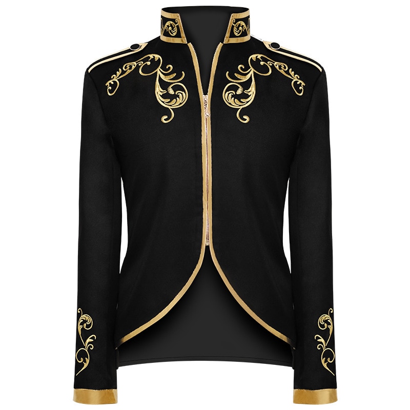 Blazer de terciopelo negro con bordado dorado de estilo británico para novio, chaqueta de traje entallada para boda, abrigo de cantante