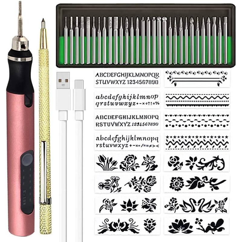 Rechargeable Cordless Mini Engraver Pen DIY Engraving Tool Kit For Metal Glass Ceramic Plastic Wood Jewelry Stencils: Pink