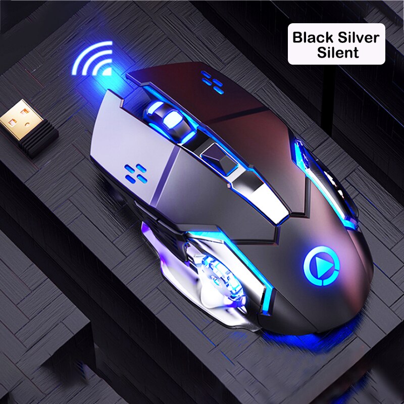 2.4G Wireless Gaming Mouse 1600 DPI LED Rechargeable Adjustable Gamer Silent mouse Mute Gamer Mouse Game Mice For PC Laptop: Black