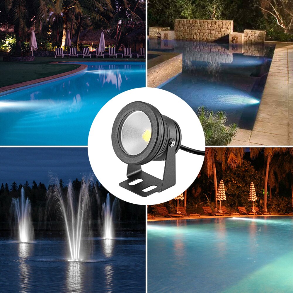 Luz LED subacuática impermeable IP65 para fuentes de piscina, estanque, jardín, acuario, 900 ~ 1000LM, Dirección de 180 grados: Black and cool light