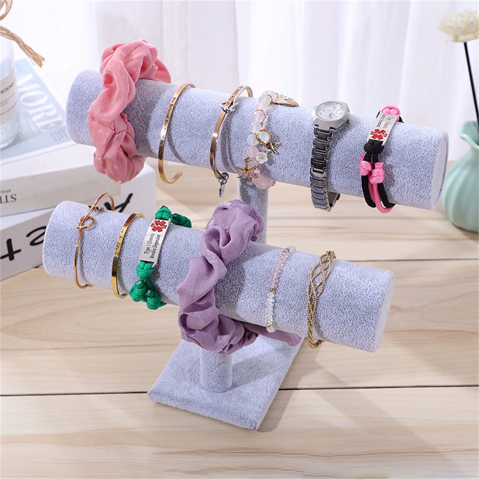 4# 2-tier Velvet Jewelry Bracelet Watch Rack Organ... – Grandado