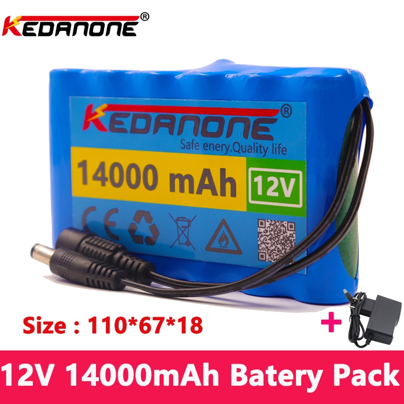 Draagbare Super 12V 14000Mah Batterij Oplaadbare Lithium Ion Batterij Capaciteit Dc 12.6V 14Ah Cctv Cam Monitor + Lader