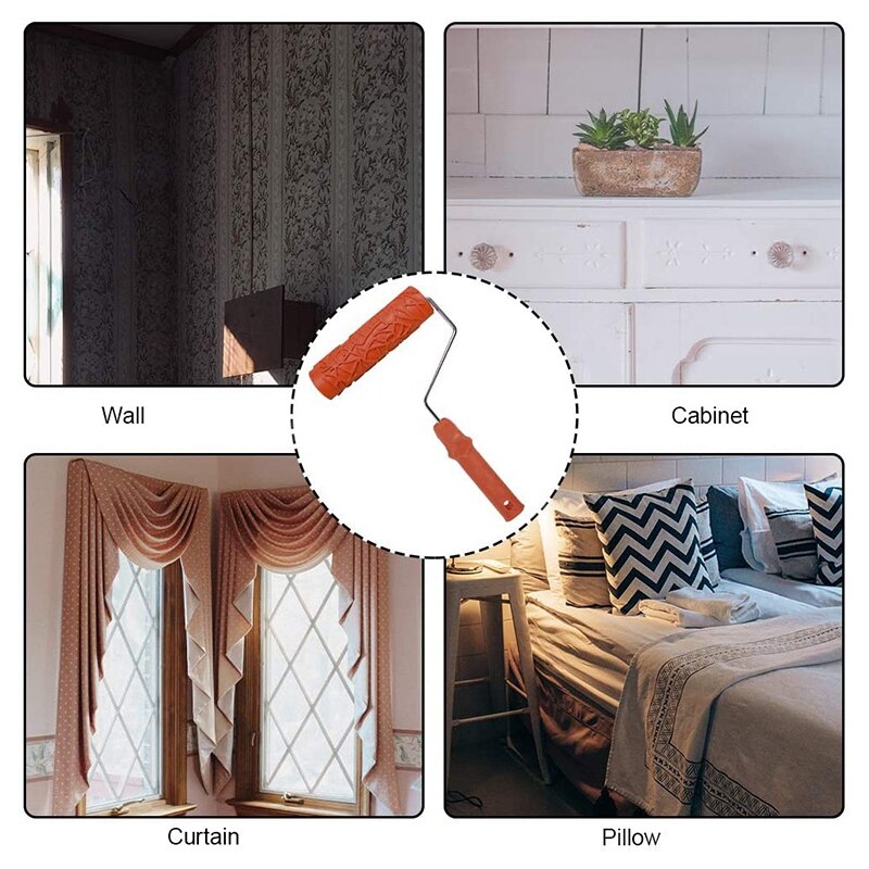 2 Stuks 7Inch Hout Patroon Roller 4Inch Graining Schilderen Tool Met Handvat Reliëf Crack Art Rubber Textuur Roller