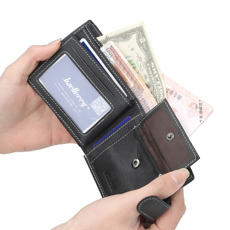 Genuine Leather Wallet Men Clip Cowhide Wallet Men Brand Coin Wallet Small Clutches Men's Purse Coin Pouch Short Men Wallet