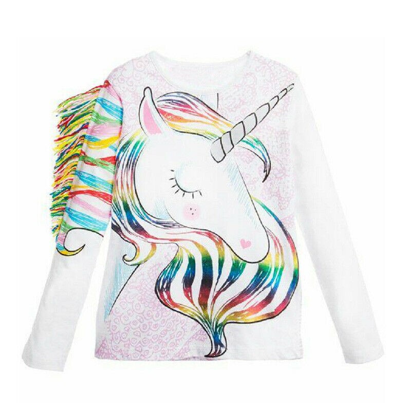 Småbarn barn flickor tecknad enhörning långärmade toppar t-shirt kläder 1-6y flicka kläder bomull o-ringad flicka t-shirts: 12m