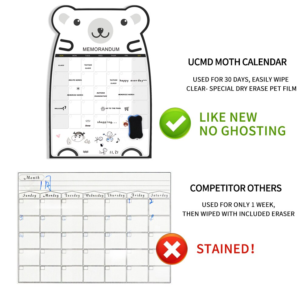 Cute Bear Magnetic Message Whiteboard Office Remind Memo Pad Fridge Magnet To do list Calendar Monthly Daily Planner with Marker