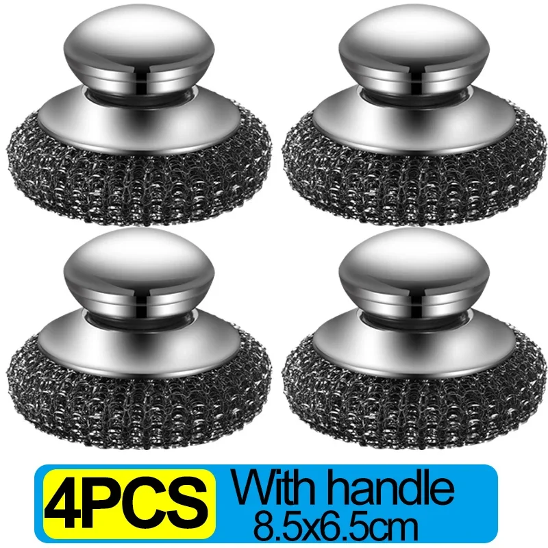 Stainless Steel Kitchen Pot Brush with Handles Dishwashing Wire Ball Heavy Duty Metal Scrubber Household Pot Pan Cleaning Tools: MULTI