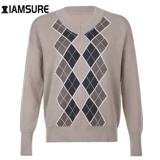 New Look ARGYLE CREW NECK MIDWEIGHT - Trui - brown pattern/bruin
