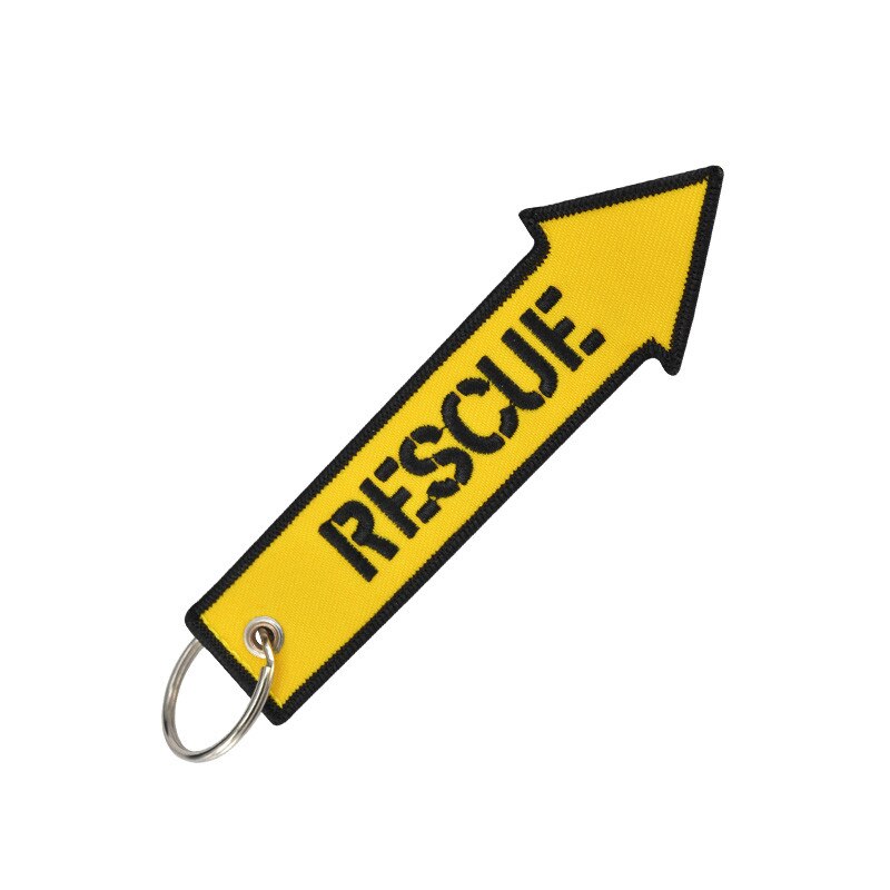 Etiqueta de equipaje, bolsa de bordado, etiqueta de rescate, flecha amarilla, con llavero, llavero para maleta, accesorios de viaje, 3 unids/lote