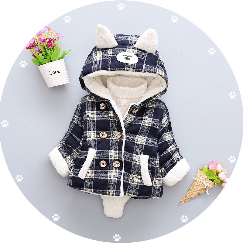Kinderjassen winter fleece outdoor voor jongens capuchon warme kinderen jongen vos oor windjack herfst casual baby jongen geruite jassen