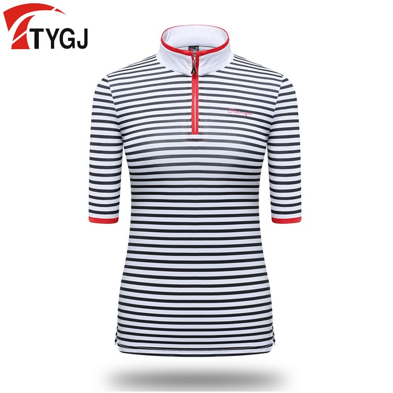 Women Striped Golf Shirt Summer Short Sleeve Breathable Tops Ladies Quick-dry Soft Golf T-shirts Golf Clothing D0803