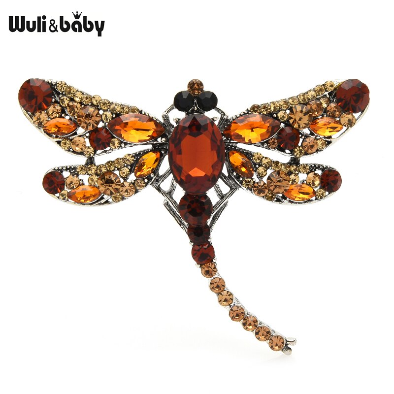 Wuli &amp; baby – broche libellule en cristal pour femmes, petite taille, 6 couleurs, classique, beauté, fête, bureau, broches,: brown