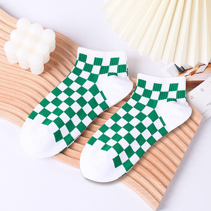 Calcetines tobilleros de algodón estilo Harajuku para mujer, medias cortas con cuadros geométricos, de estilo Hip Hop, para chica: N