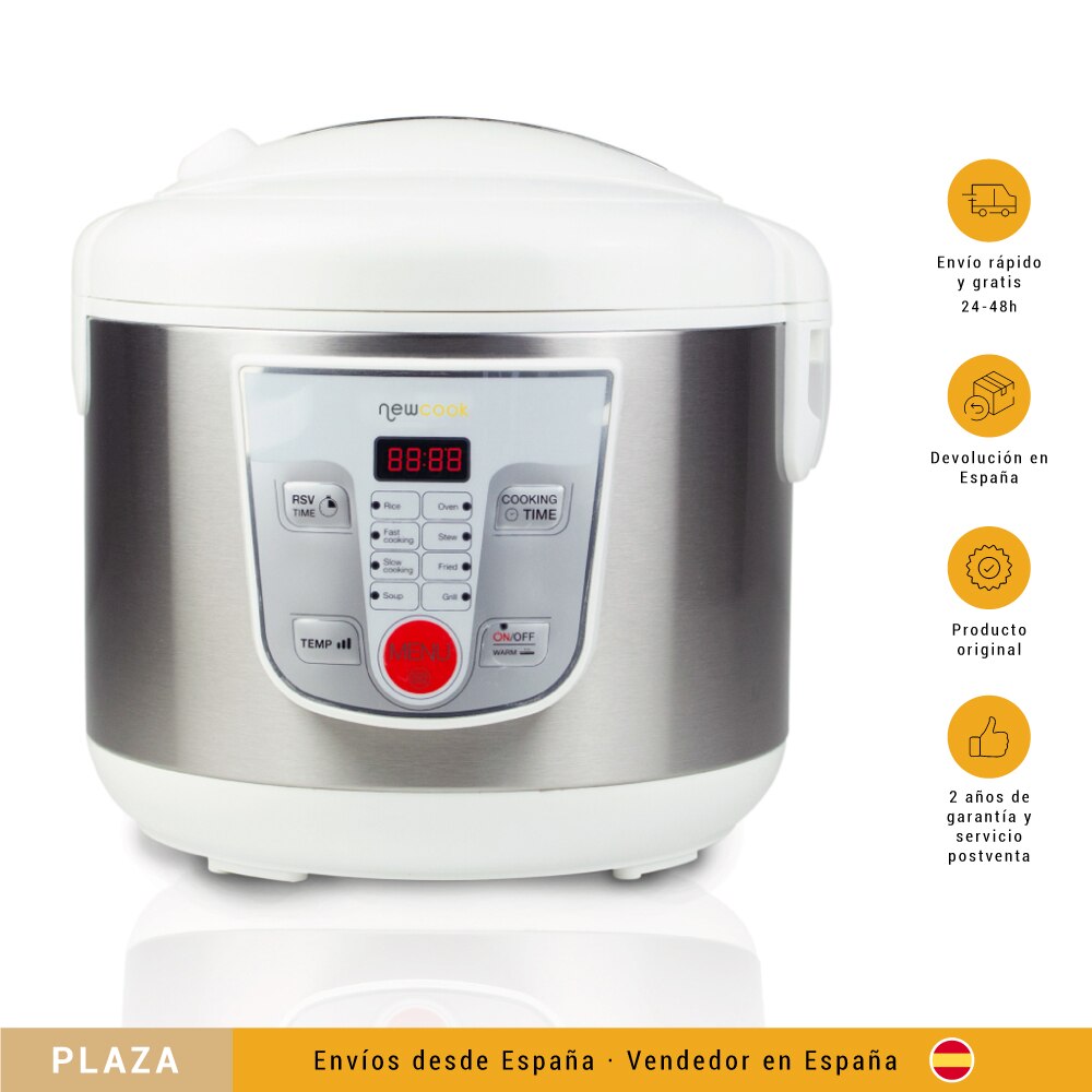 NEWCOOK Robot de Cocina Multifunción, Capacidad 5 Litros,8 Menús Preconfigurados. Incluye Cubeta Antiadherente. Blanco