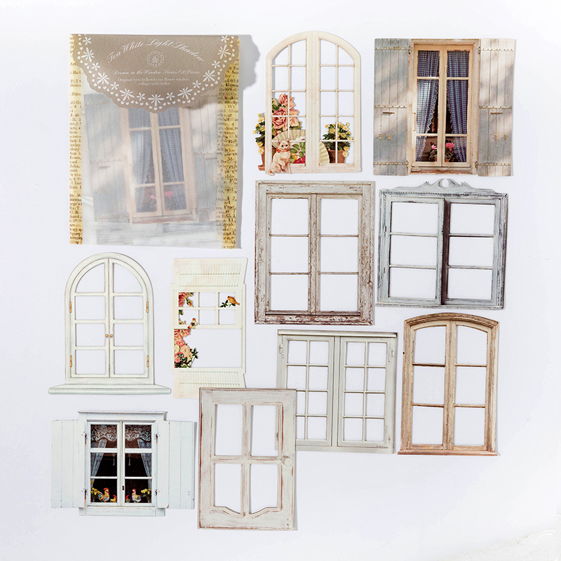 10 hojas de pegatinas huecas Vintage para puerta y ventana, decoración artesanal para diario, planta, flor, INS, álbum de recortes, papelería Kawaii: Rojo oscuro