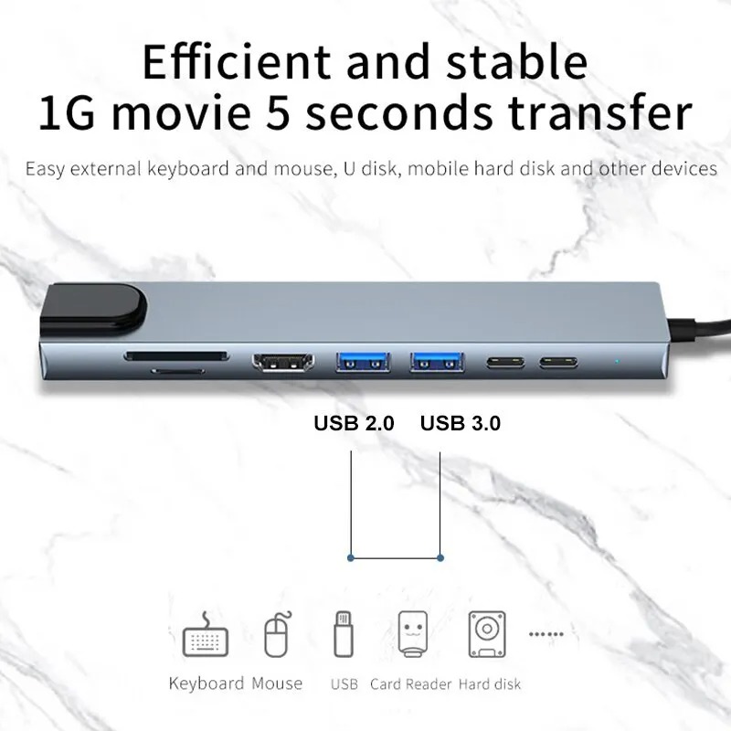 Usb c hub 8in1 7in2 7in1 tipo c 3.1 para 4k adaptador hdmi com leitor de cartão rj45 sd/tf pd carga rápida para macbook notebook portátil