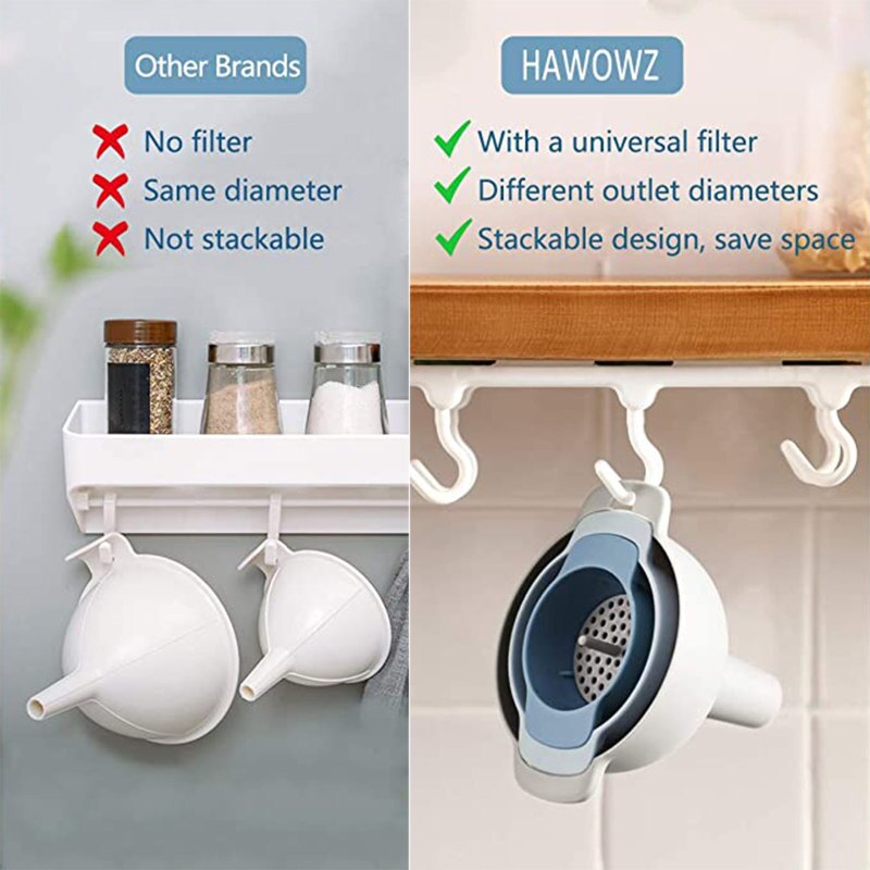 3-piece funnel set, kitchen funnel, with filter, small/medium/large funnel, used to fill bottles, liquids, food, (4 in 1)