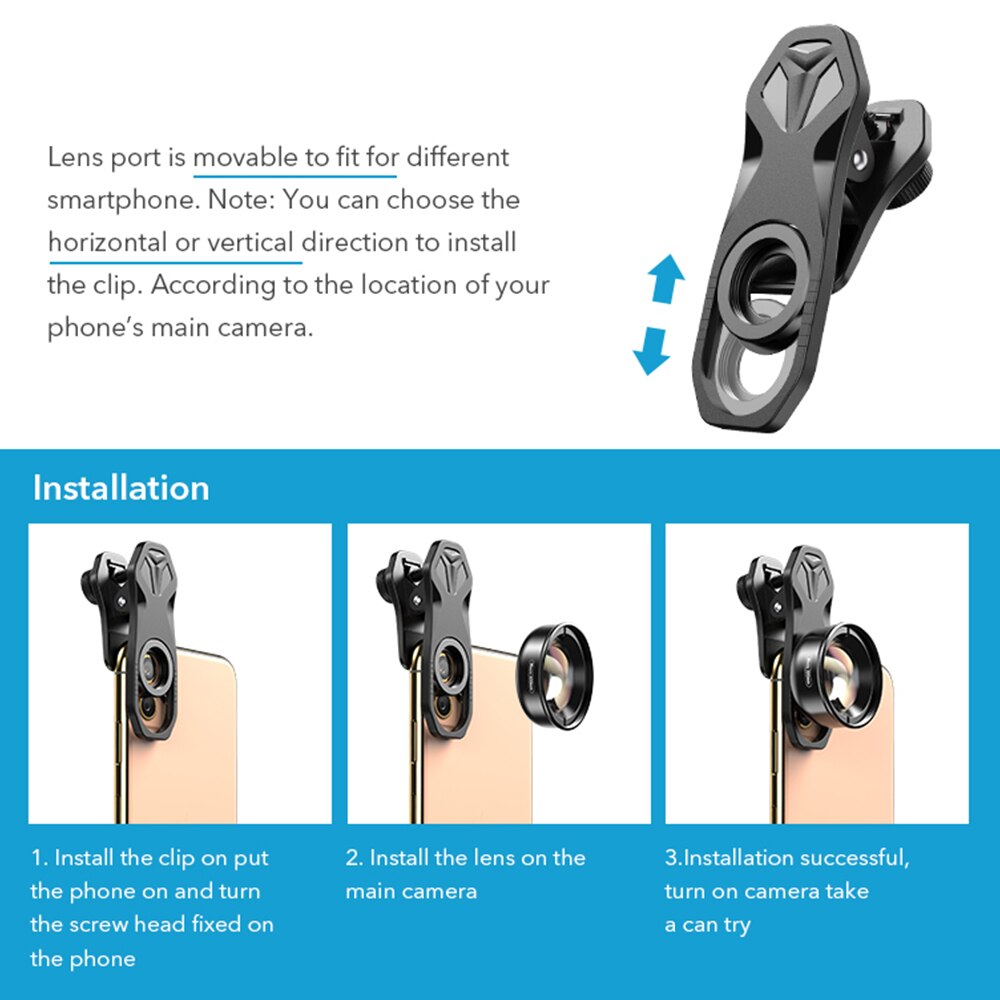 Apexel APL-HB100mm universal smartphone lente macro 4k hd lente da câmera do telefone sem distorção desfocada fundo compatível para iphone