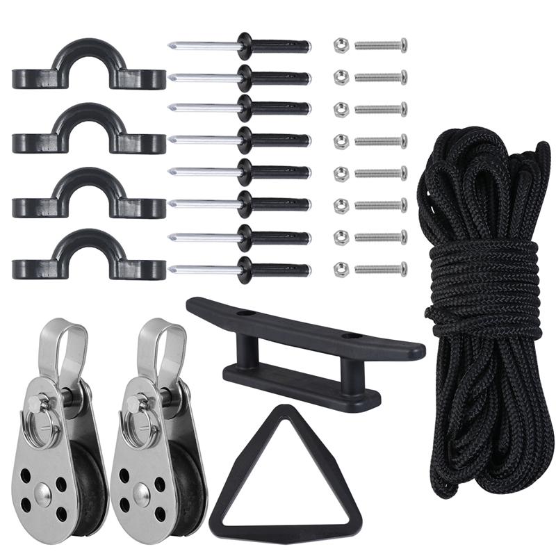 1 Set Kayak Accessories Yacht Rope Winding Rope Frame Pulley Bblock Rivet Speedboat Nylon Rope For Outdoor Sports Replace