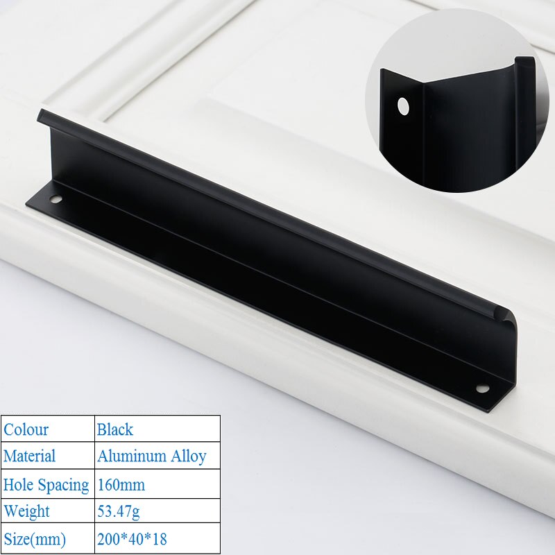 Poignées murales modernes et simples pour tiroirs, avec boucle de meubles décoratifs américains, haut de gamme: Black 6814-160mm