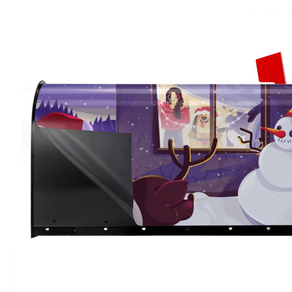 Encounter Of Santa Claus And Snowman Mailbox Cover Happy Year Mailbox Wraps Magnetic Post Box Cover for Garden Yard