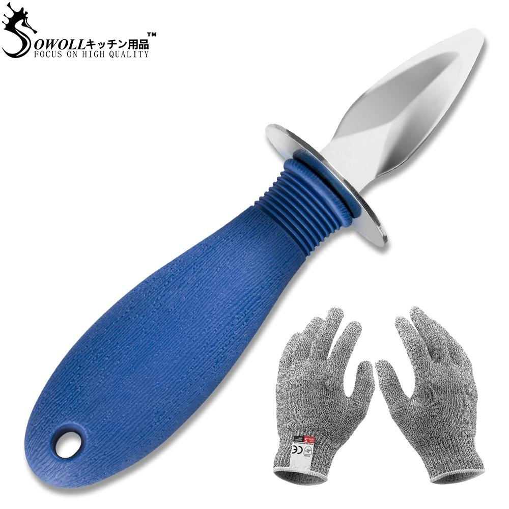 Sowoll Stainless Steel Oyster Knife Multifunctional Seafood Shucking Knives Kitchen Tools Oyster Knife Cut Resistant Gloves