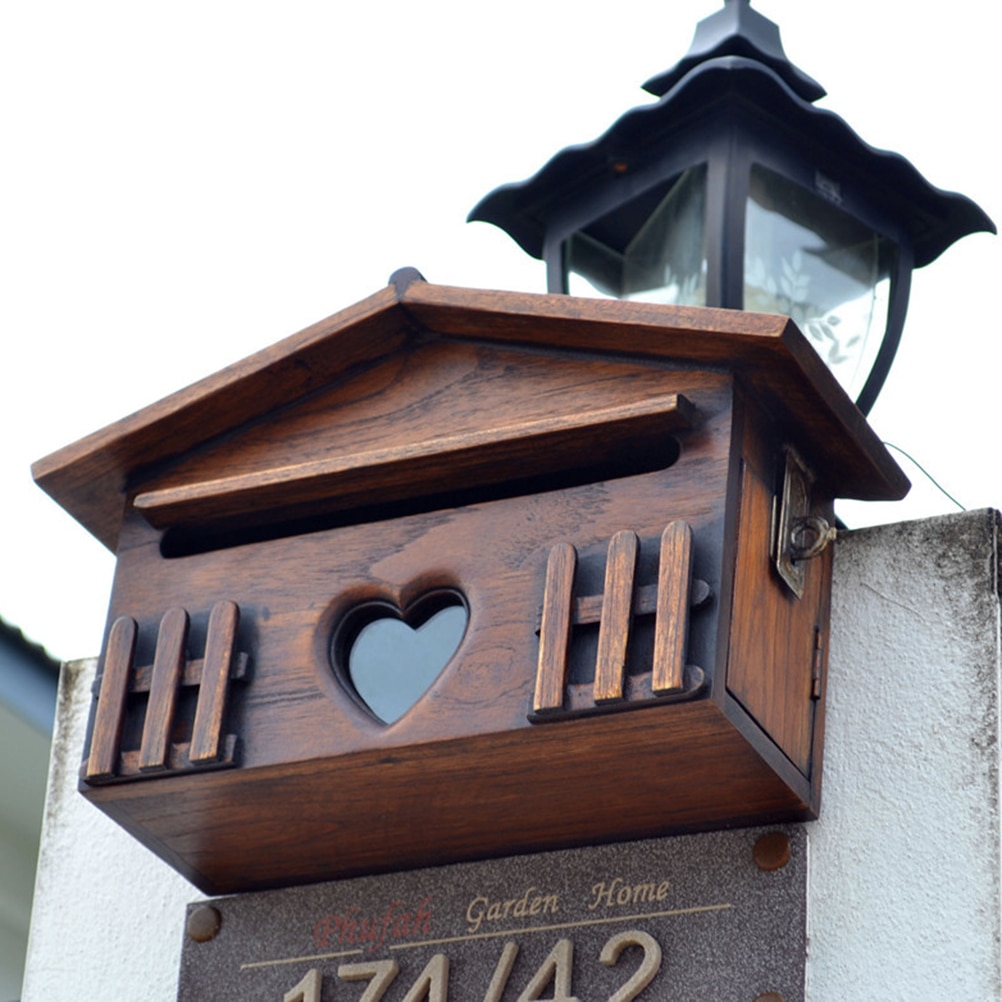 1 buzón de madera, buzón de correo exterior, caja de sugerencias a prueba de lluvia, caja de letra original para la empresa doméstica, 10x31x18,5 cm