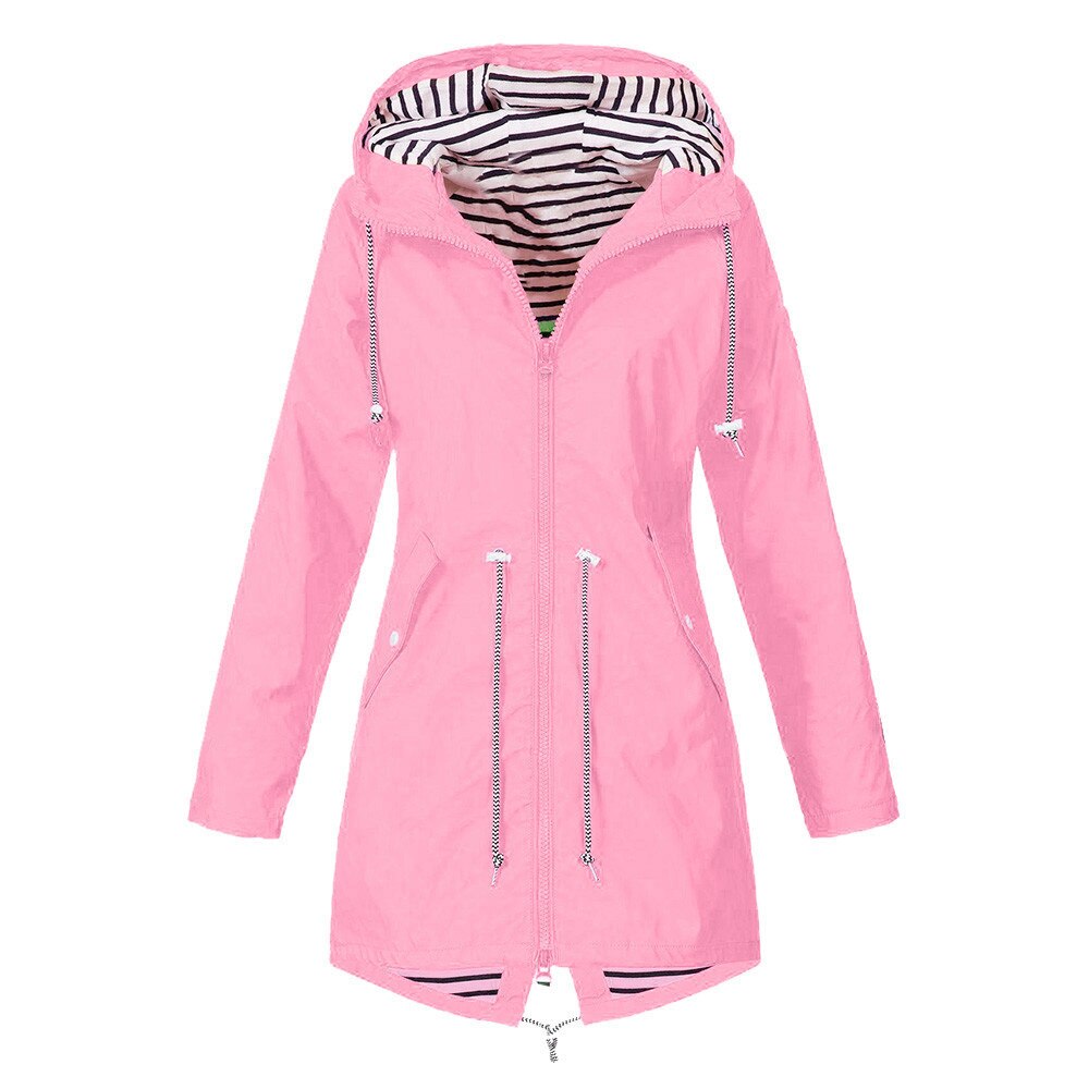 Camping Hiking clothes Women Solid Rain Jacket Outdoor Plus Size Waterproof Hooded Raincoat Windproof coat ropa senderismo mujer: Pink  / XXL