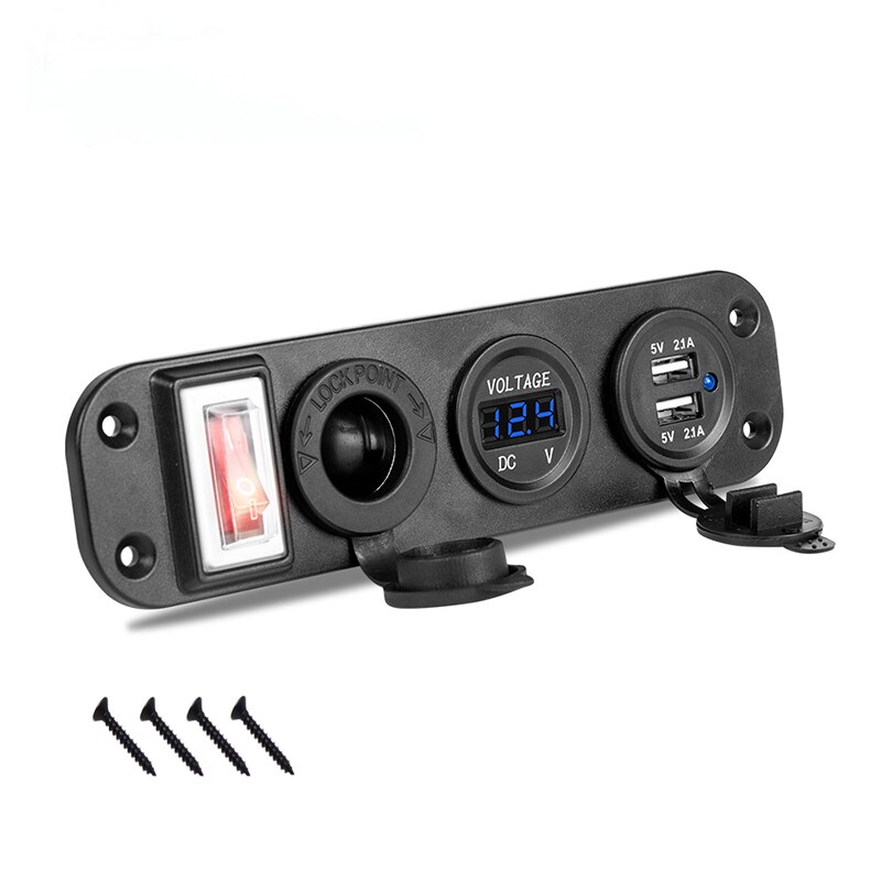 Waterproof Boat Switch Panel Car Switch Panel Digital Voltmeter Dual USB Port 12V Outlet 6 Gang Combination Panel: 1Pc Blue Model A