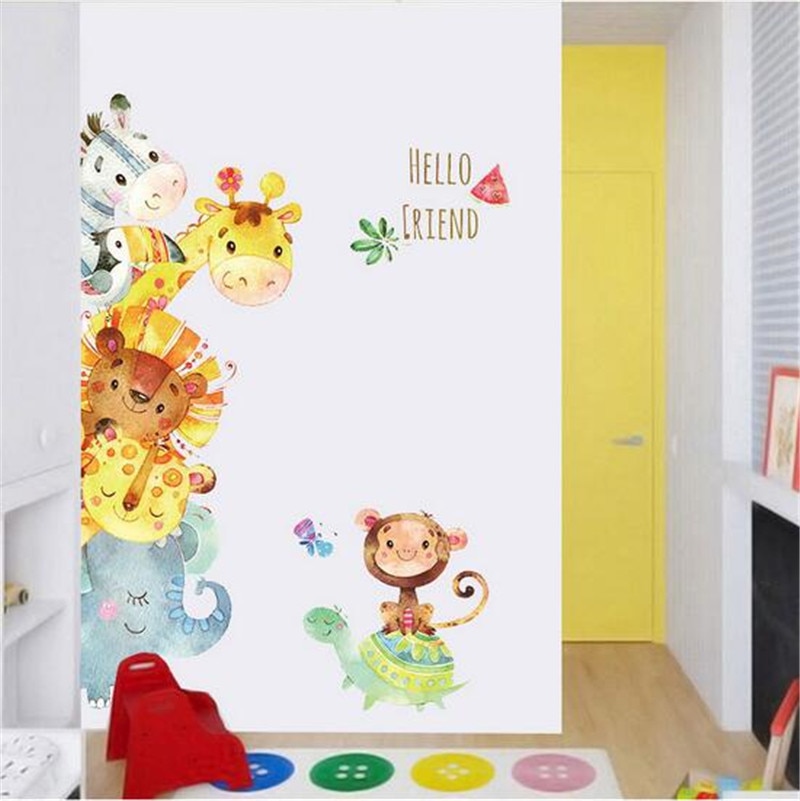Cartoon Monkey Wall Stickers Children Mural Decals for Kids Rooms Baby Bedroom Wardrobe Door Decoration