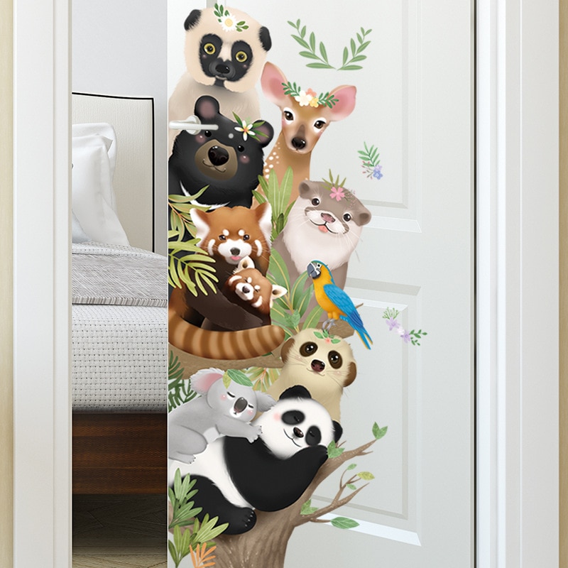 Tofok Cartoon Dier Deur Decoratieve Sticker Mooie Panda Kinderen Kamer Nursery Raamsticker Home Mural Decals Poster