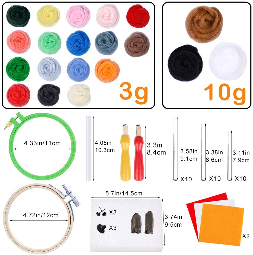 Nonvor Needle Felting Kit,Needle Felting, 80g Wool Roving Needle Felting, Felt Fabric Sheet, Embroidery Hoop, Felting Needles