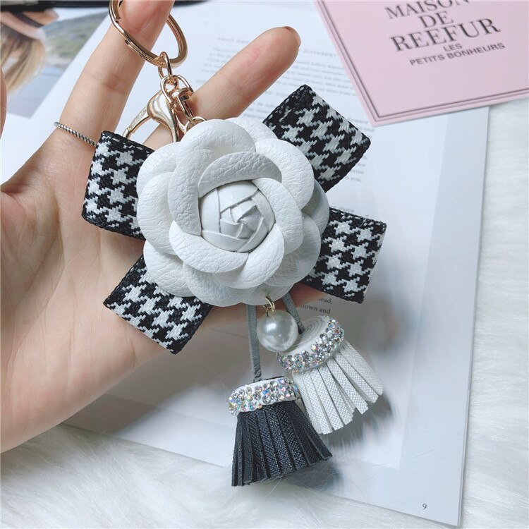 Kaker merke kvinner pu lær+ull rutete dusk perle perle blomsterposer tilbehør: Hvit blomst