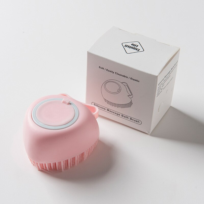 Cepillo de masaje para perros y gatos, dispensador de champú de belleza, peine de pelo para baño, cepillo de silicona suave, herramienta de belleza de limpieza: Heart-pink