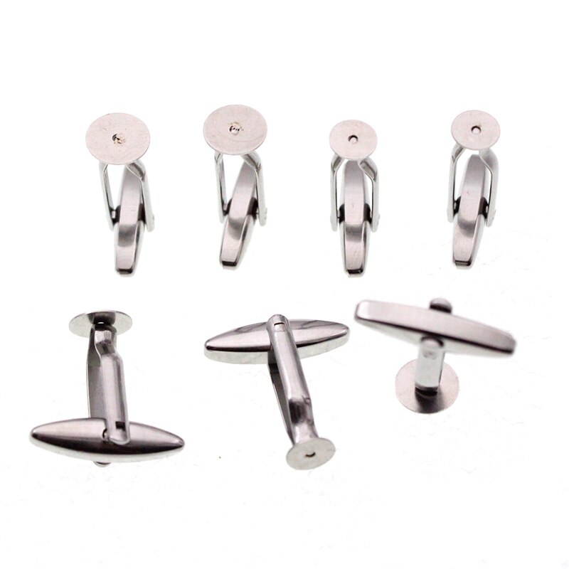 6pcs (No Fading) Stainless Steel Cufflinks Findings Cabochon Blank Base Fit 6 8 10 12 mm Jewelry Making Accessories