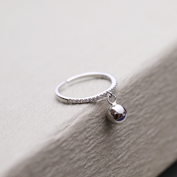 925 Sterling Silver Small Ball Pendant Rings for Women Jewelry Open Adjustable Finger Ring