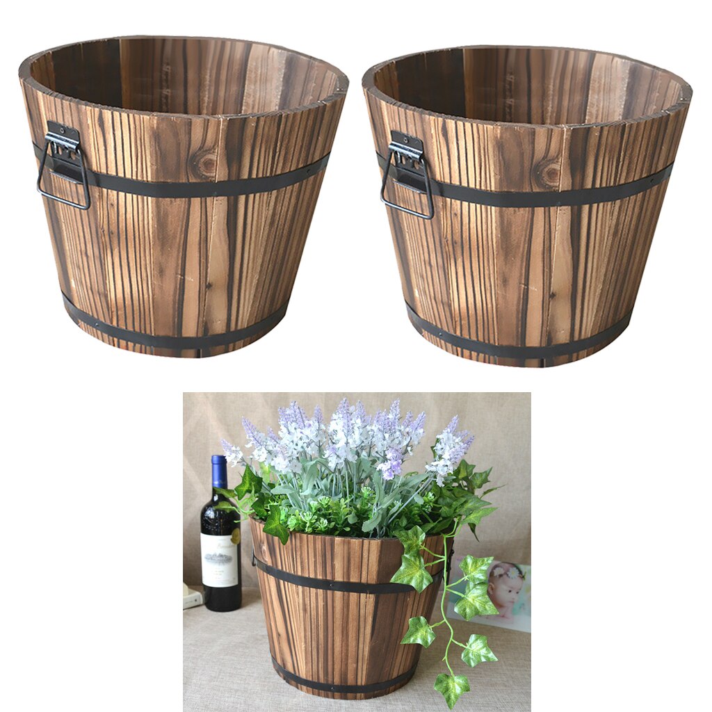 Maceta de barril de madera suculenta rústica, 2 uds., contenedor de plantas, caja para decoración de jardín