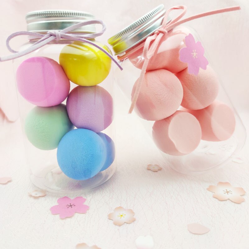 5pcs/jar beauty sponge cosmetic makeup sponges foundation puff red velvet make up 2 drops water 2 oblique cuts 1 gourd shape