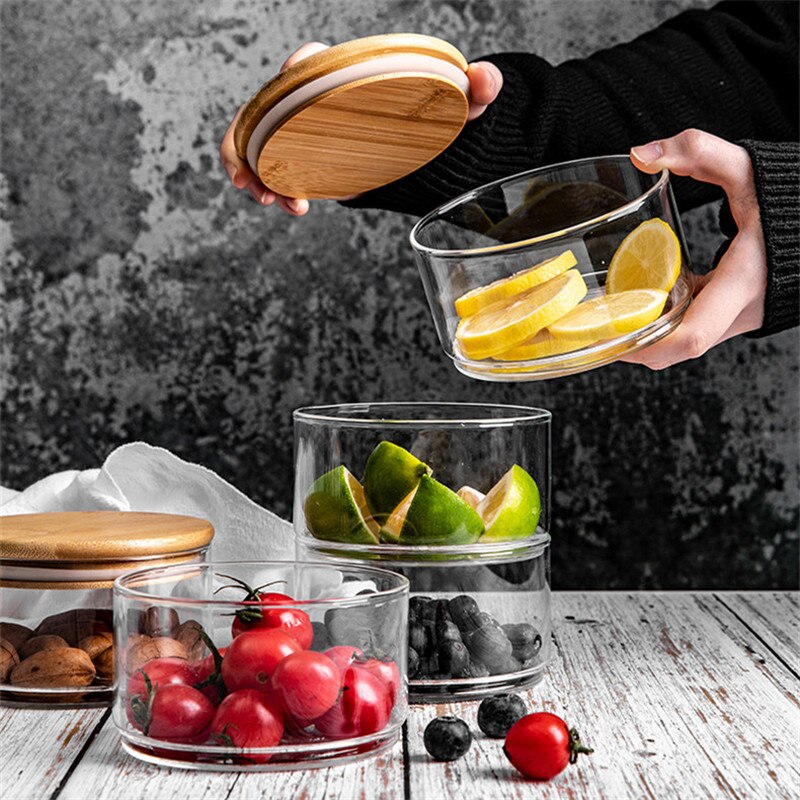 Heat-Resistant Stackable Glass Storage Jar Food Sealed Fresh-Keeping Container Multi-Layer Kitchen Transparent Fruit Salad Bowl