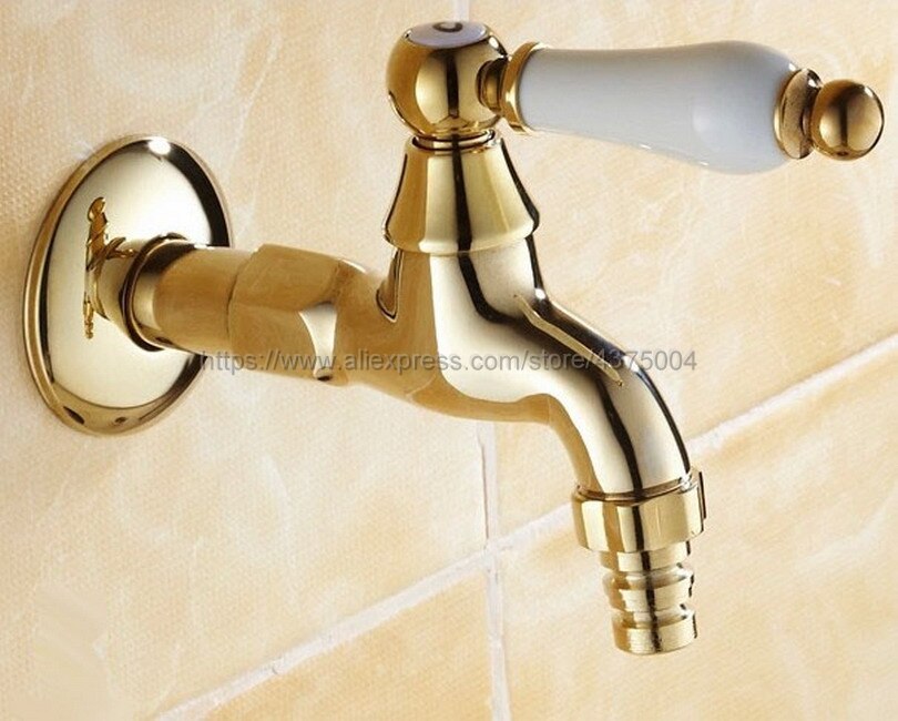 Gold Brass Wall Mount Wasmachine Kranen Outdoor Tuin Koud Water Kraan Nav125