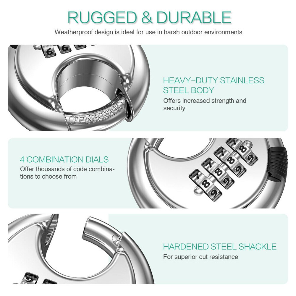 Heavy Duty 4-digit Combination Padlock Weatherproof Outdoor Security Travel