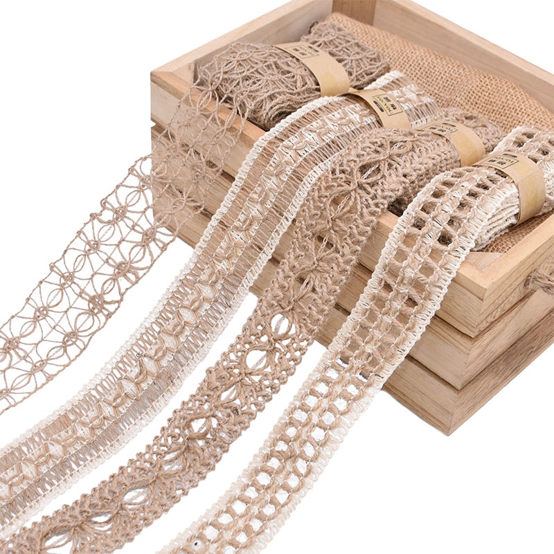 2m 3.5 ~ 5cm breedte natuurlijke jute jute rol lint vintage holle weving hennep touw bruiloft feest doos decoratie benodigdheden doe-het-zelf knutselen