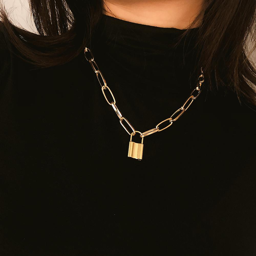 Collar con cadena en capas y candado para Mujer, gargantilla de candado con cierre, joyería Punk