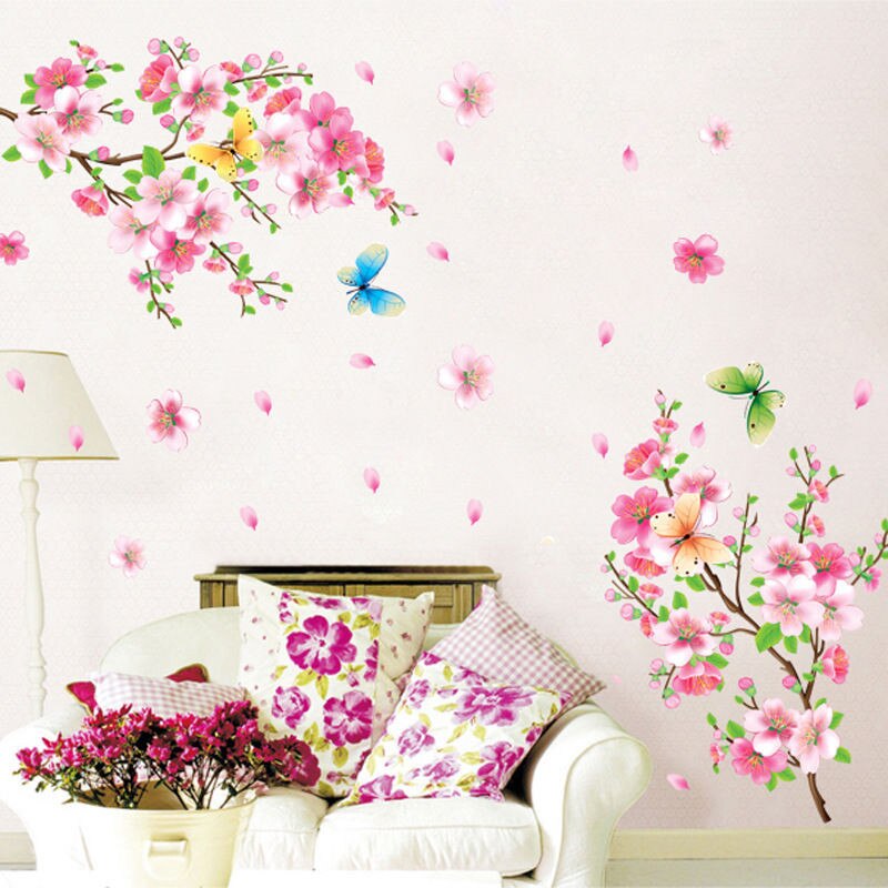 Large Size Cherry Blossom flower Wall Stickers Waterproof living room bedroom Wall decals 739 Decors Murals poster