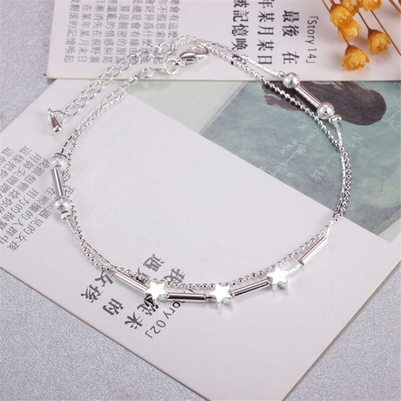Kofsac 925 Sterling Zilveren Enkelbanden Voor Vrouwen Exquisite Ster Kleine Buis Ankle Chain Sieraden Meisje Zomer Beach Party