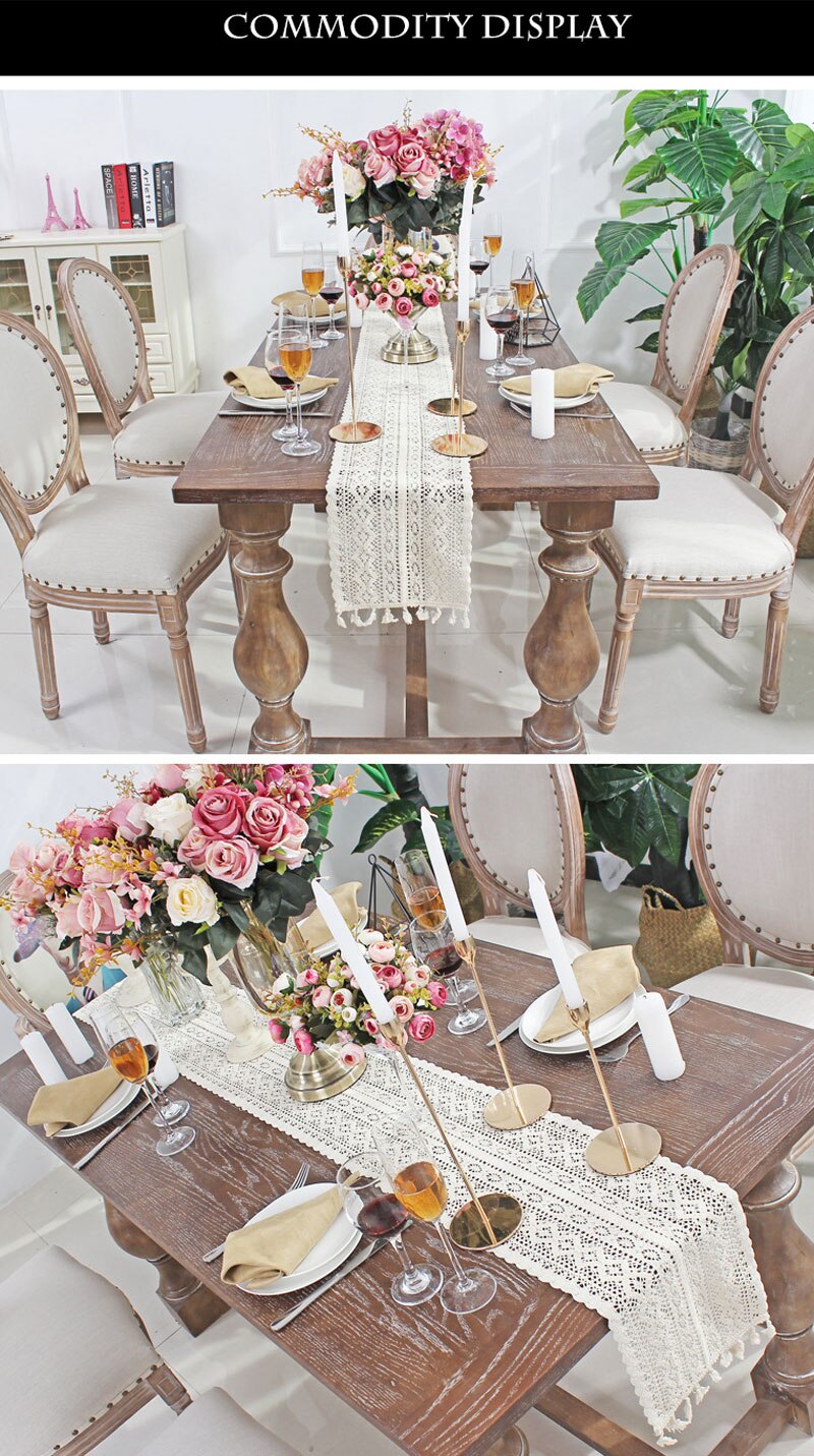 Beige Crochet Lace Table Runner With Tassel Cotton Wedding Decor Hollow Tablecloth Nordic Romance Table Cover Coffee Bed Runners